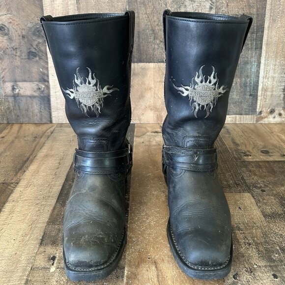 Harley Davidson 91055 Buckle Harness Square Toe Moto Motorcycle Boots Mens 9 - Picture 1 of 12